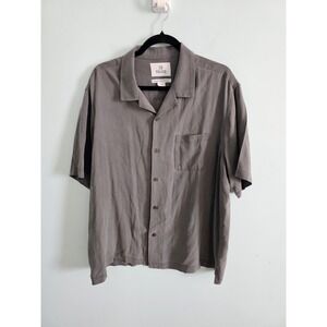 28 Palms Hawaiian‎ Shirt Solid Gray 100% Silk Relaxed Men Size L